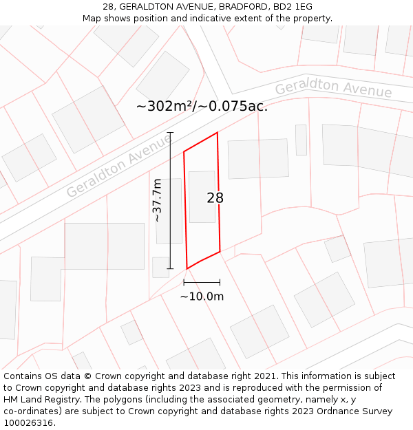 28, GERALDTON AVENUE, BRADFORD, BD2 1EG: Plot and title map