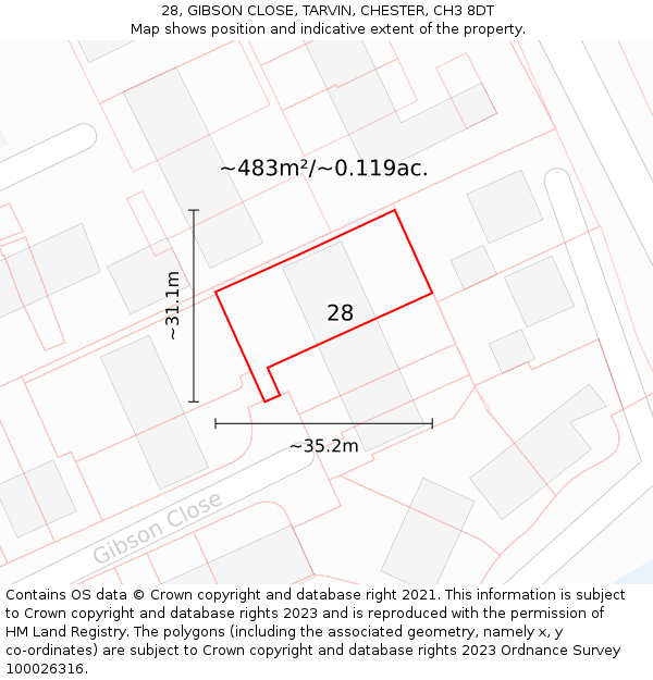 28, GIBSON CLOSE, TARVIN, CHESTER, CH3 8DT: Plot and title map