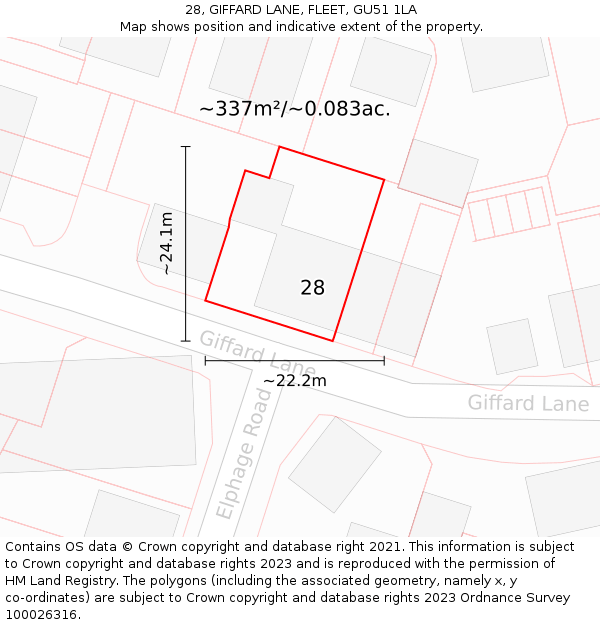28, GIFFARD LANE, FLEET, GU51 1LA: Plot and title map