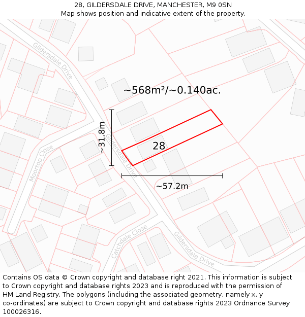 28, GILDERSDALE DRIVE, MANCHESTER, M9 0SN: Plot and title map