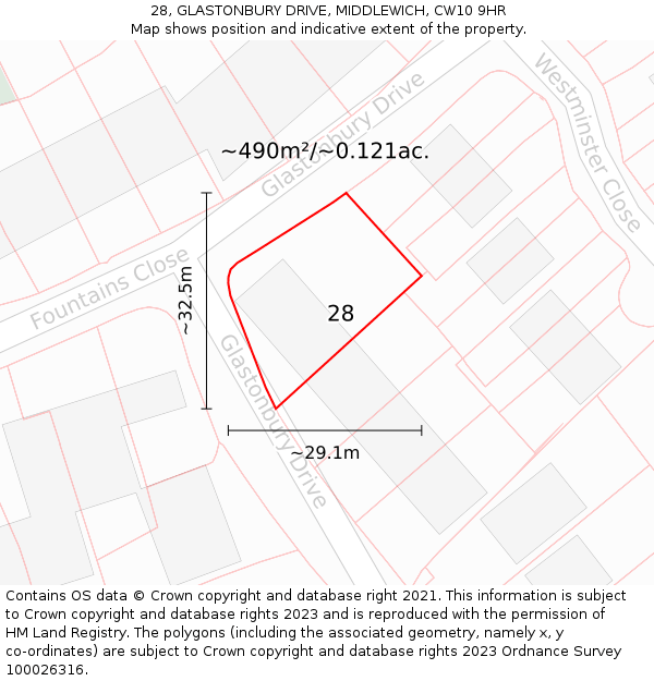 28, GLASTONBURY DRIVE, MIDDLEWICH, CW10 9HR: Plot and title map