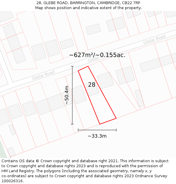 28, GLEBE ROAD, BARRINGTON, CAMBRIDGE, CB22 7RP: Plot and title map
