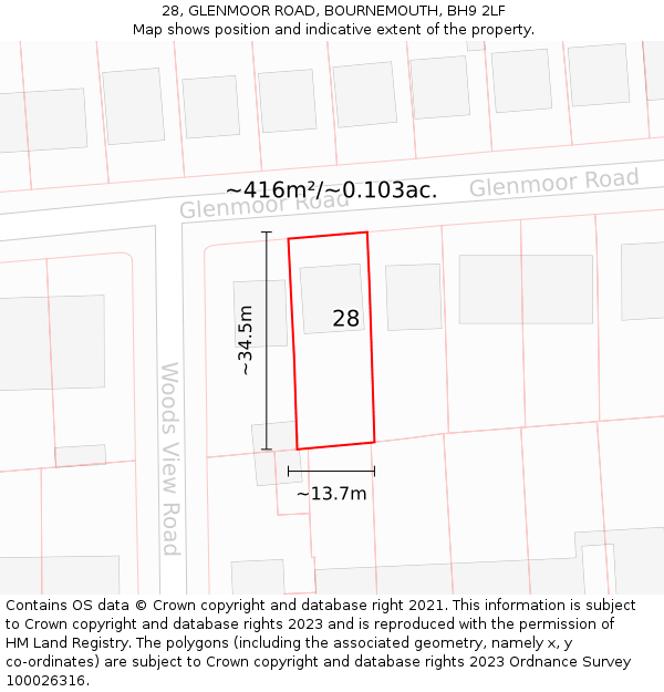 28, GLENMOOR ROAD, BOURNEMOUTH, BH9 2LF: Plot and title map