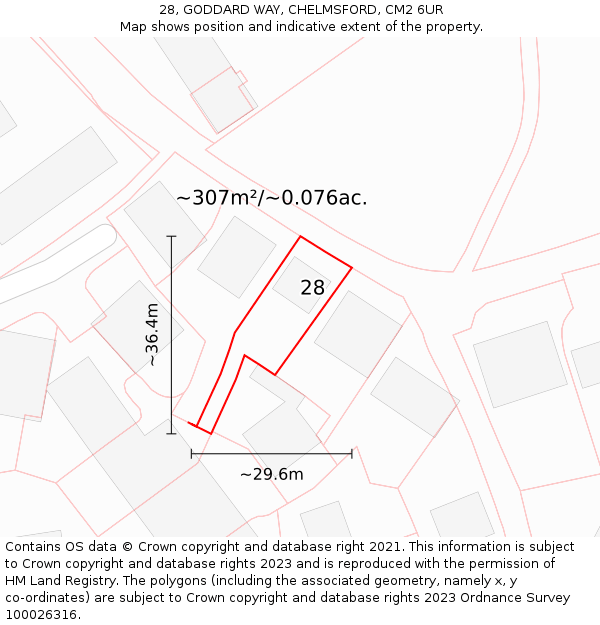 28, GODDARD WAY, CHELMSFORD, CM2 6UR: Plot and title map