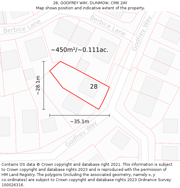 28, GODFREY WAY, DUNMOW, CM6 2AY: Plot and title map