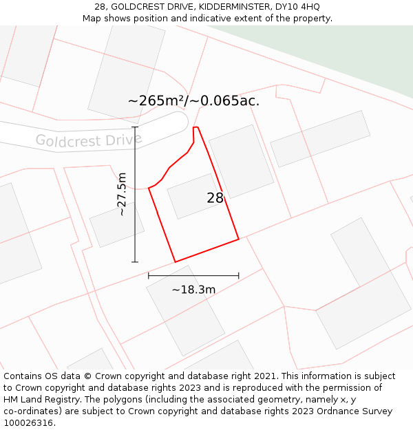 28, GOLDCREST DRIVE, KIDDERMINSTER, DY10 4HQ: Plot and title map