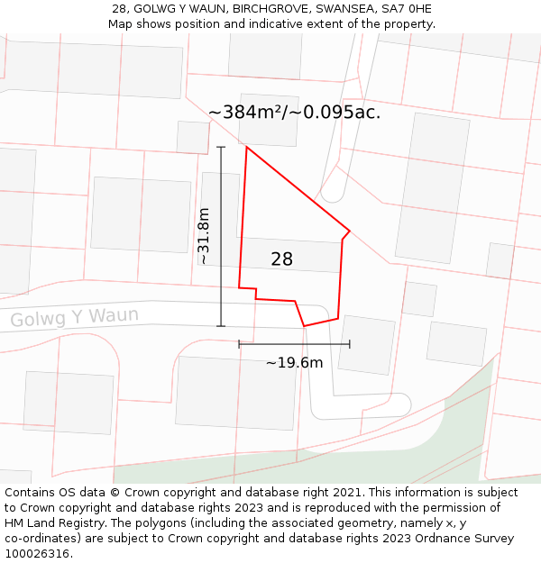 28, GOLWG Y WAUN, BIRCHGROVE, SWANSEA, SA7 0HE: Plot and title map