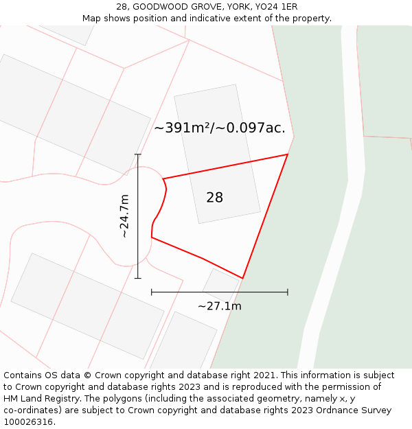 28, GOODWOOD GROVE, YORK, YO24 1ER: Plot and title map