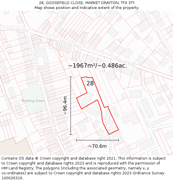 28, GOOSEFIELD CLOSE, MARKET DRAYTON, TF9 3TY: Plot and title map