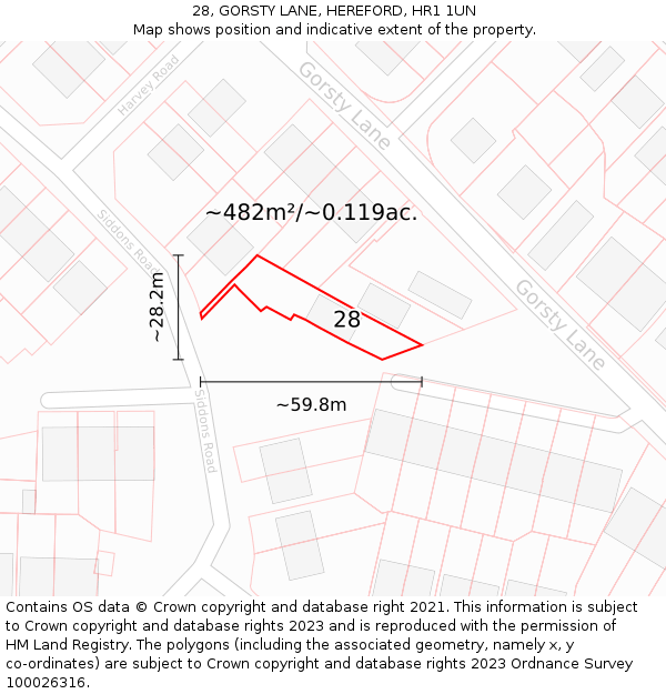 28, GORSTY LANE, HEREFORD, HR1 1UN: Plot and title map