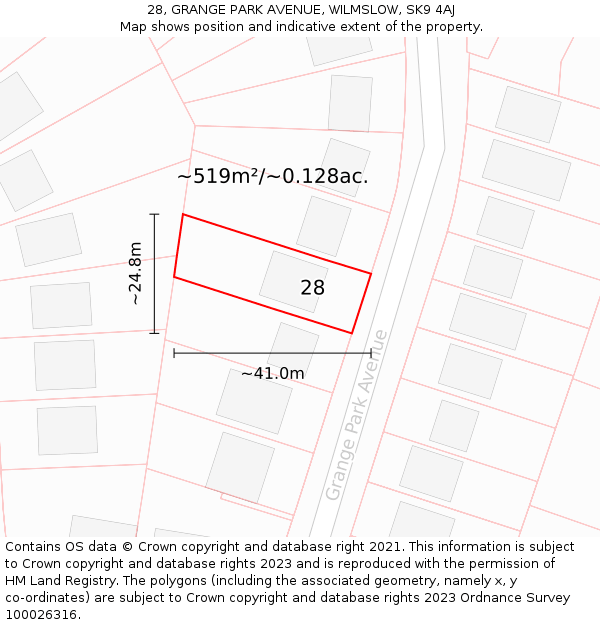 28, GRANGE PARK AVENUE, WILMSLOW, SK9 4AJ: Plot and title map
