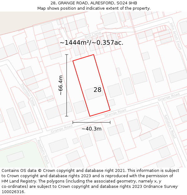 28, GRANGE ROAD, ALRESFORD, SO24 9HB: Plot and title map