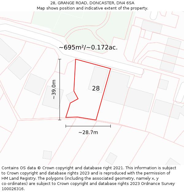 28, GRANGE ROAD, DONCASTER, DN4 6SA: Plot and title map