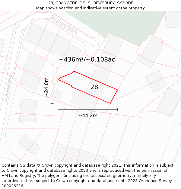 28, GRANGEFIELDS, SHREWSBURY, SY3 9DE: Plot and title map