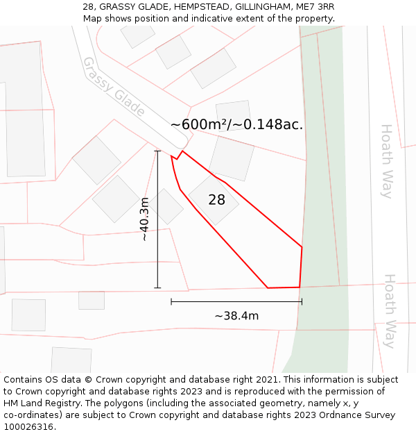 28, GRASSY GLADE, HEMPSTEAD, GILLINGHAM, ME7 3RR: Plot and title map