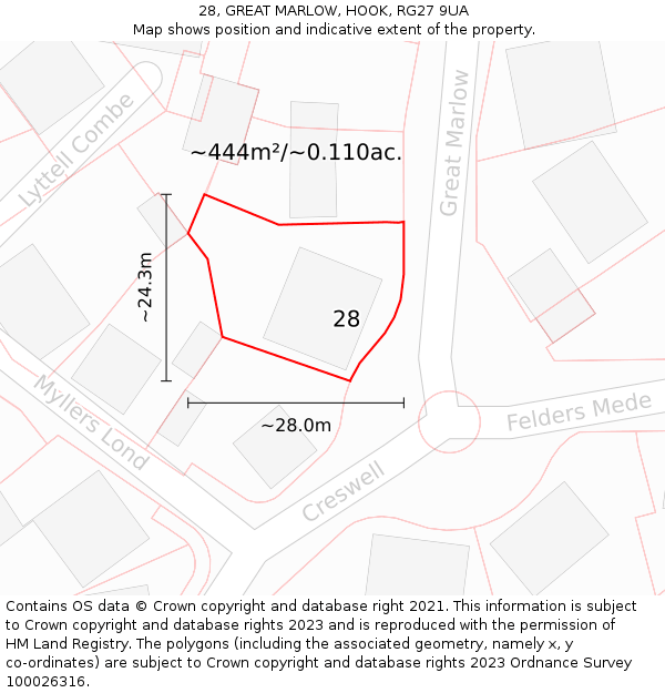 28, GREAT MARLOW, HOOK, RG27 9UA: Plot and title map