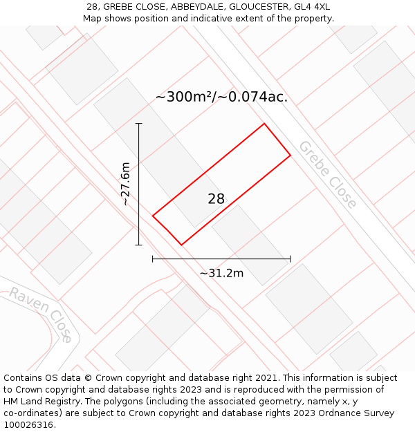 28, GREBE CLOSE, ABBEYDALE, GLOUCESTER, GL4 4XL: Plot and title map