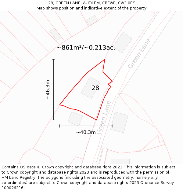 28, GREEN LANE, AUDLEM, CREWE, CW3 0ES: Plot and title map