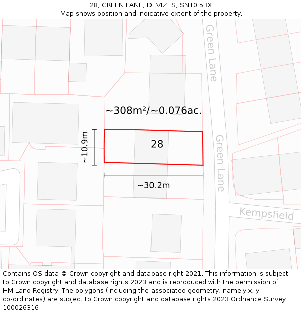 28, GREEN LANE, DEVIZES, SN10 5BX: Plot and title map