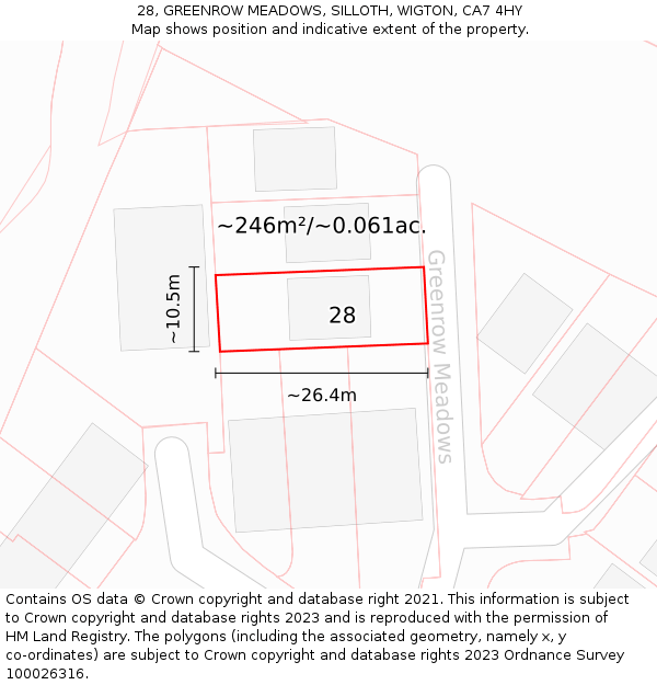 28, GREENROW MEADOWS, SILLOTH, WIGTON, CA7 4HY: Plot and title map