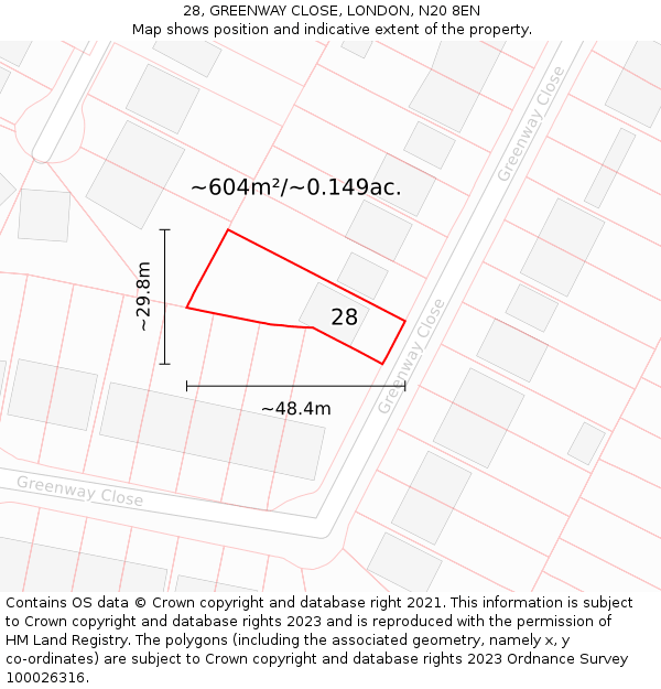28, GREENWAY CLOSE, LONDON, N20 8EN: Plot and title map