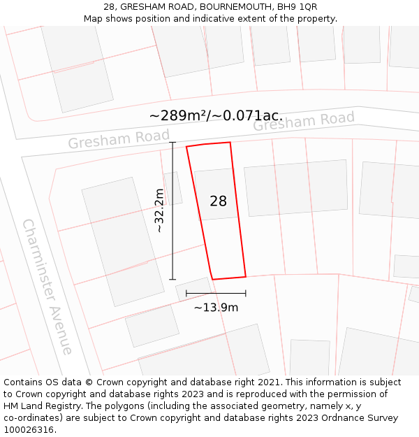 28, GRESHAM ROAD, BOURNEMOUTH, BH9 1QR: Plot and title map
