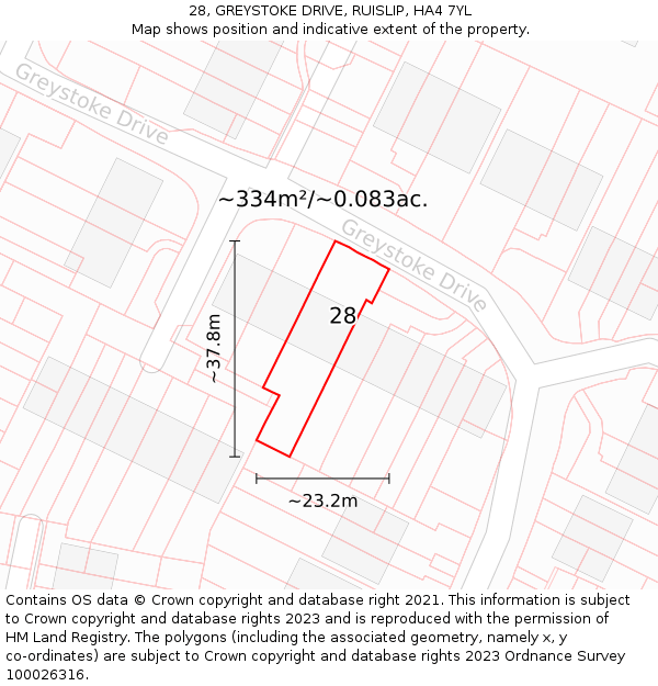 28, GREYSTOKE DRIVE, RUISLIP, HA4 7YL: Plot and title map