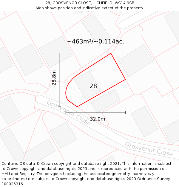 28, GROSVENOR CLOSE, LICHFIELD, WS14 9SR: Plot and title map