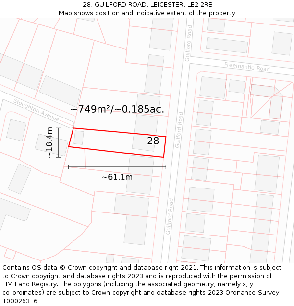 28, GUILFORD ROAD, LEICESTER, LE2 2RB: Plot and title map