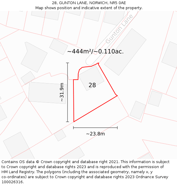 28, GUNTON LANE, NORWICH, NR5 0AE: Plot and title map