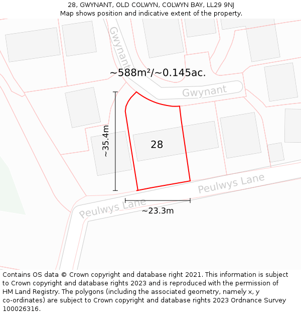 28, GWYNANT, OLD COLWYN, COLWYN BAY, LL29 9NJ: Plot and title map