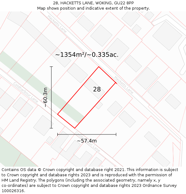 28, HACKETTS LANE, WOKING, GU22 8PP: Plot and title map