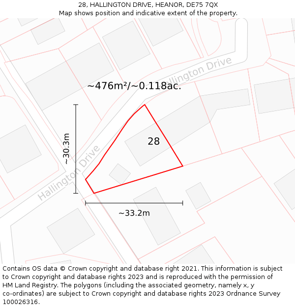 28, HALLINGTON DRIVE, HEANOR, DE75 7QX: Plot and title map