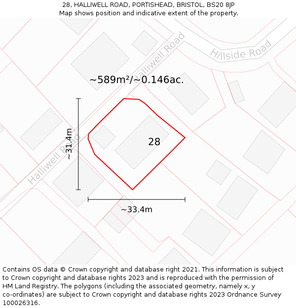 28, HALLIWELL ROAD, PORTISHEAD, BRISTOL, BS20 8JP: Plot and title map