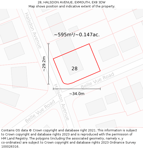 28, HALSDON AVENUE, EXMOUTH, EX8 3DW: Plot and title map