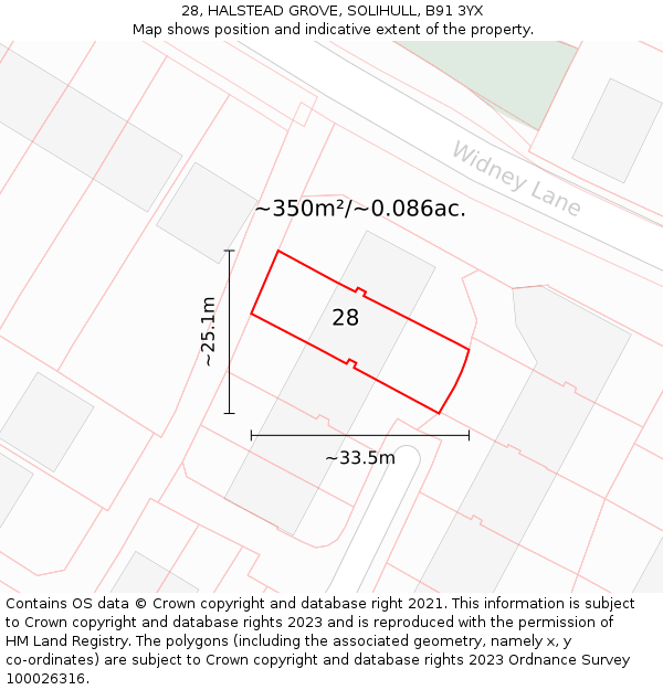 28, HALSTEAD GROVE, SOLIHULL, B91 3YX: Plot and title map
