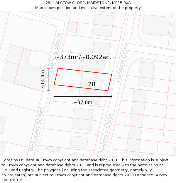 28, HALSTOW CLOSE, MAIDSTONE, ME15 9XA: Plot and title map