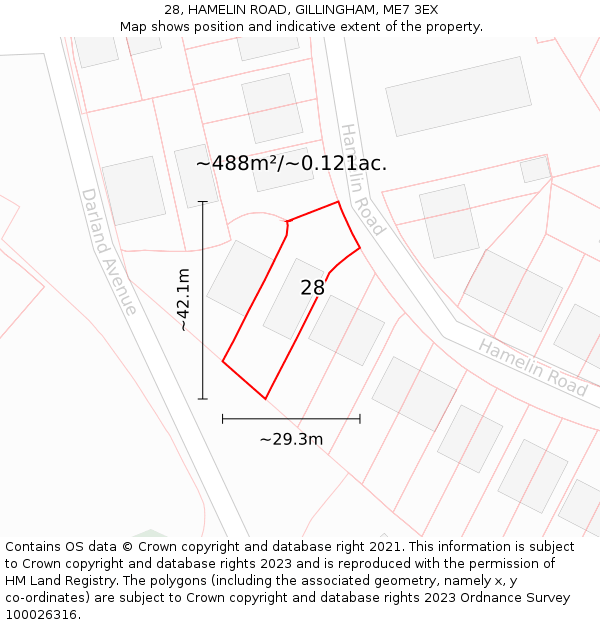 28, HAMELIN ROAD, GILLINGHAM, ME7 3EX: Plot and title map