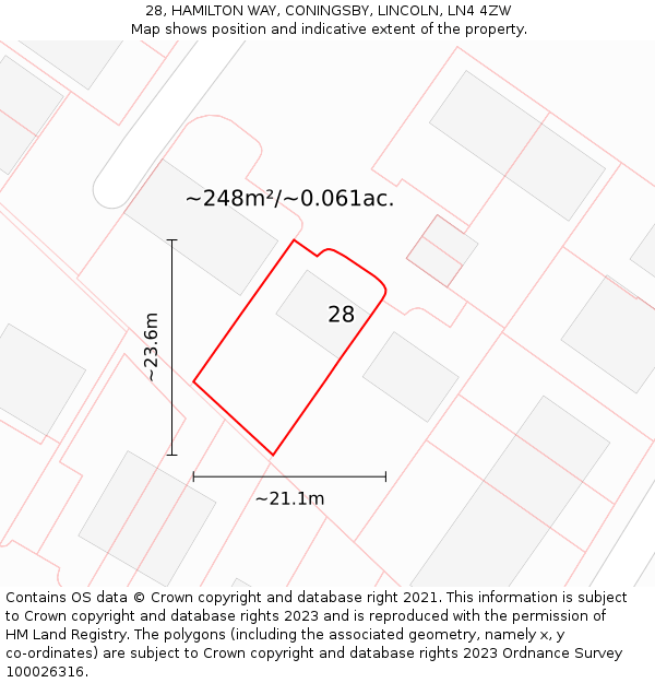 28, HAMILTON WAY, CONINGSBY, LINCOLN, LN4 4ZW: Plot and title map