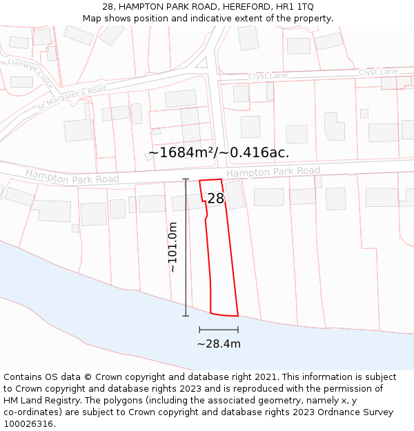 28, HAMPTON PARK ROAD, HEREFORD, HR1 1TQ: Plot and title map