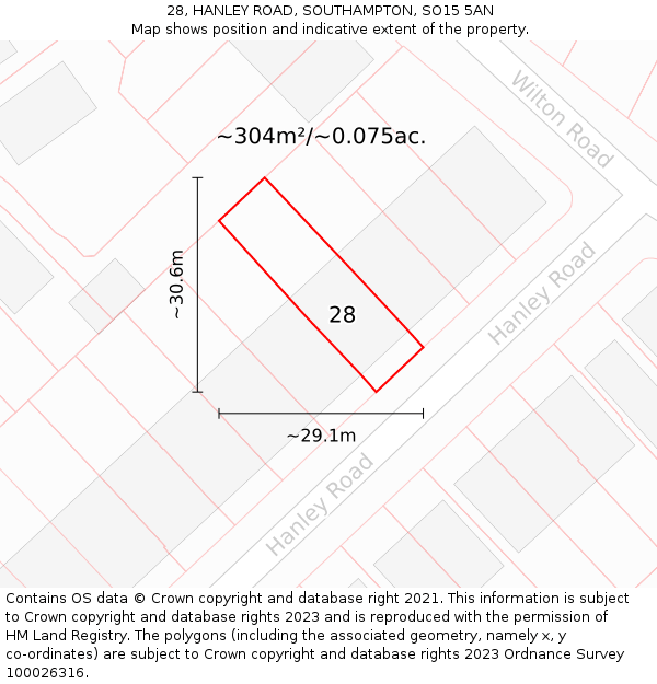 28, HANLEY ROAD, SOUTHAMPTON, SO15 5AN: Plot and title map