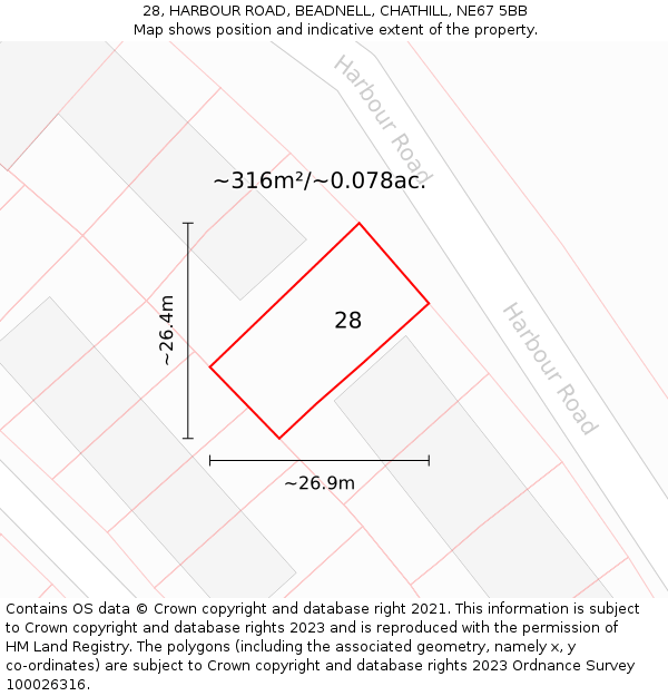 28, HARBOUR ROAD, BEADNELL, CHATHILL, NE67 5BB: Plot and title map