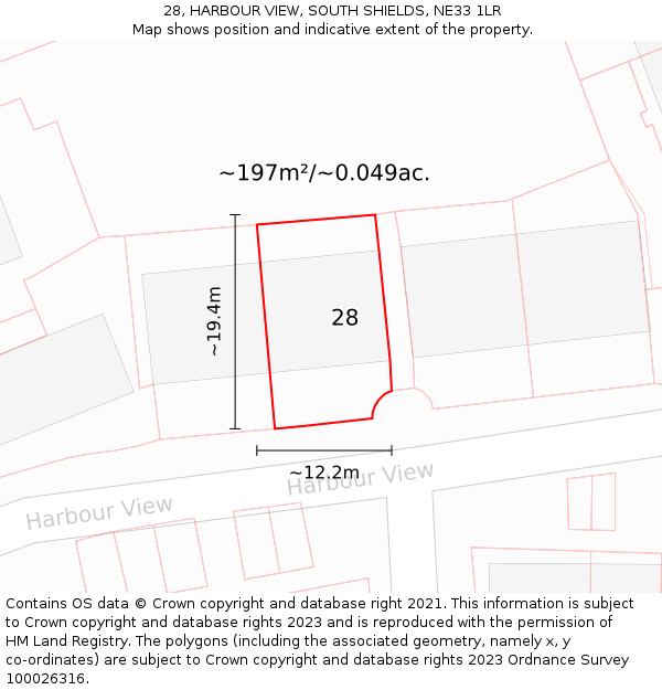 28, HARBOUR VIEW, SOUTH SHIELDS, NE33 1LR: Plot and title map