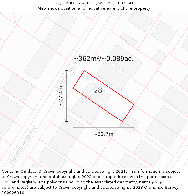 28, HARDIE AVENUE, WIRRAL, CH46 6BJ: Plot and title map