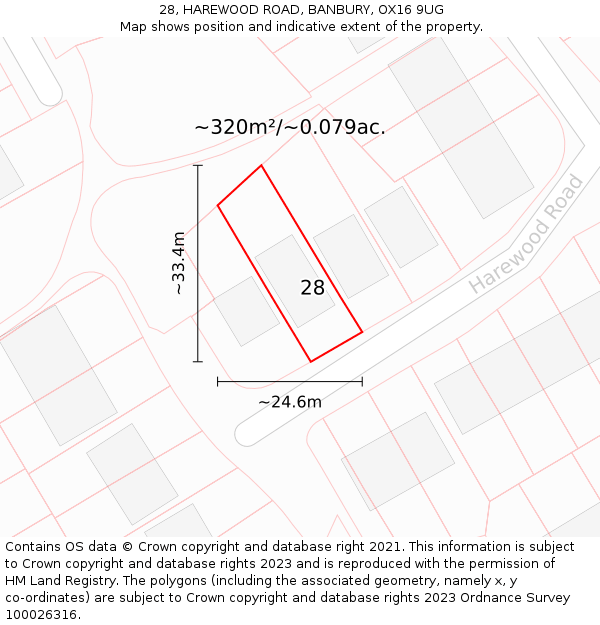 28, HAREWOOD ROAD, BANBURY, OX16 9UG: Plot and title map