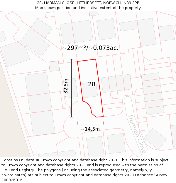 28, HARMAN CLOSE, HETHERSETT, NORWICH, NR9 3PR: Plot and title map