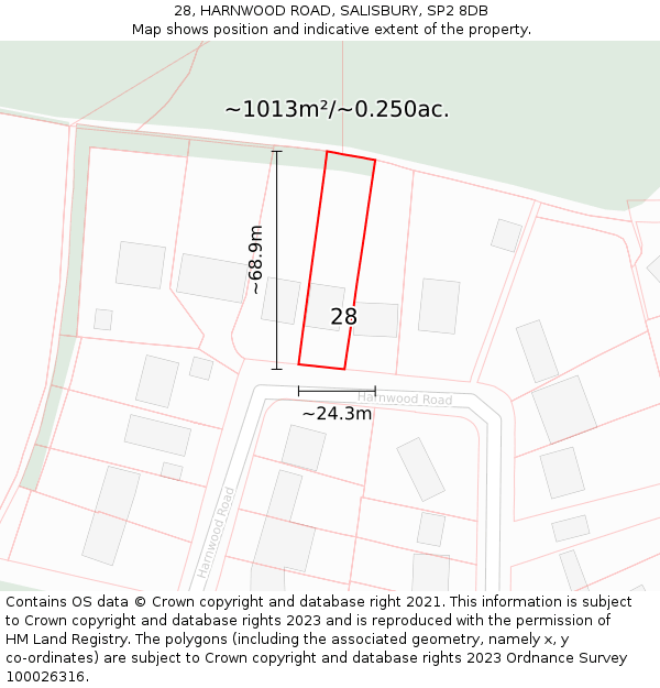 28, HARNWOOD ROAD, SALISBURY, SP2 8DB: Plot and title map