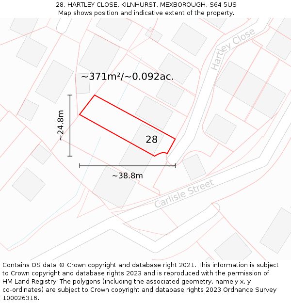 28, HARTLEY CLOSE, KILNHURST, MEXBOROUGH, S64 5US: Plot and title map