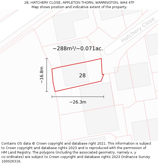 28, HATCHERY CLOSE, APPLETON THORN, WARRINGTON, WA4 4TF: Plot and title map