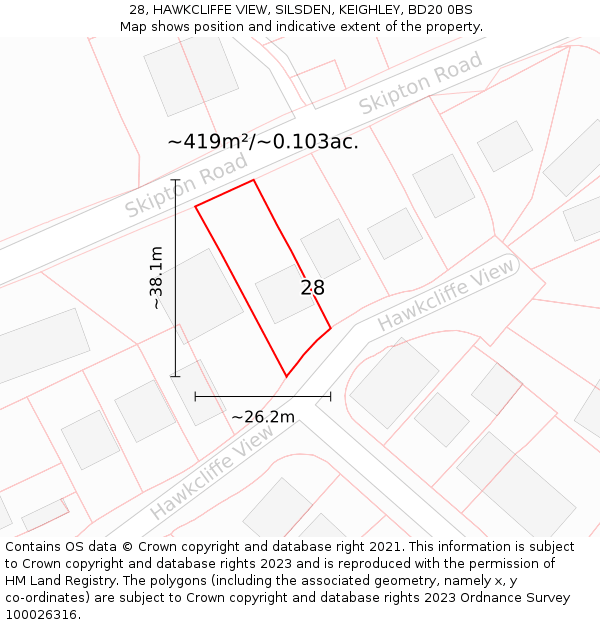 28, HAWKCLIFFE VIEW, SILSDEN, KEIGHLEY, BD20 0BS: Plot and title map